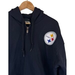 Pittsburgh Steelers‎ NFL Apparel Full Zip Hoodie Men's L Black Drawstring Cotton